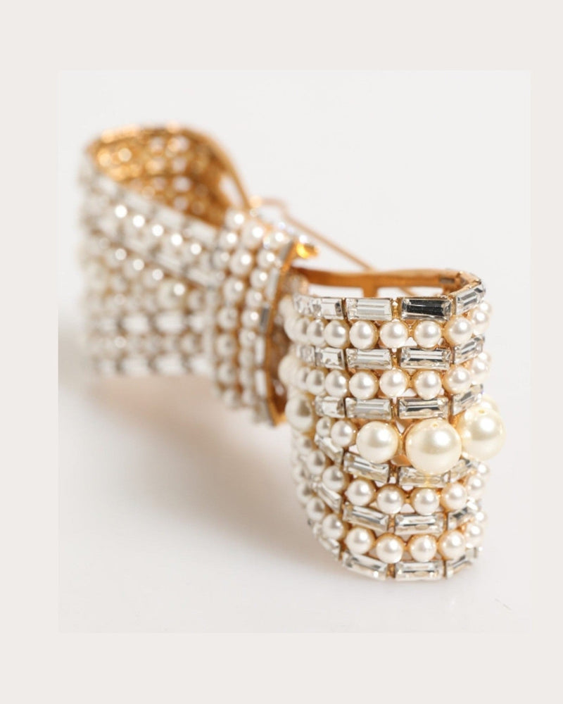 Dolce & Gabbana Gold Brass Glas Crystal Faux Pearl Embellished Brooch Glam Steals