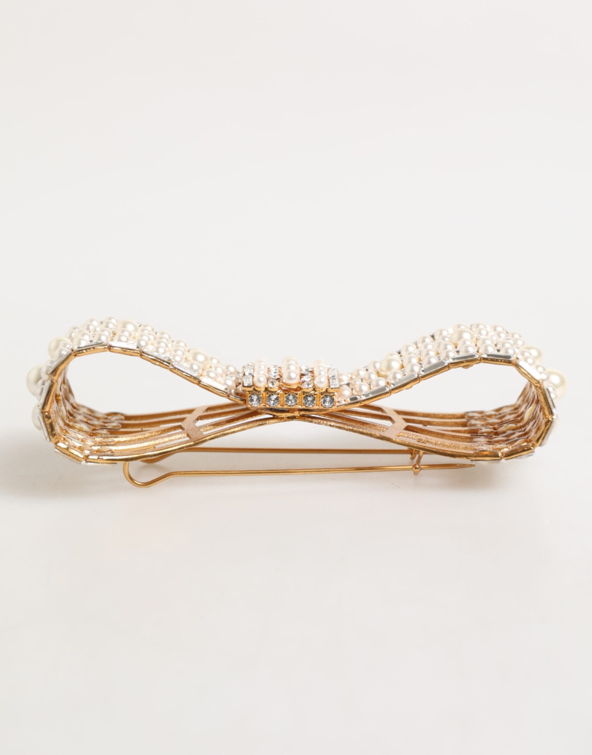 Dolce & Gabbana Gold Brass Glas Crystal Faux Pearl Embellished Brooch Glam Steals
