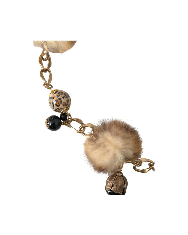 Dolce & Gabbana Brass Leopard Fur Pearl Collier Chain Gold Belt Glam Steals