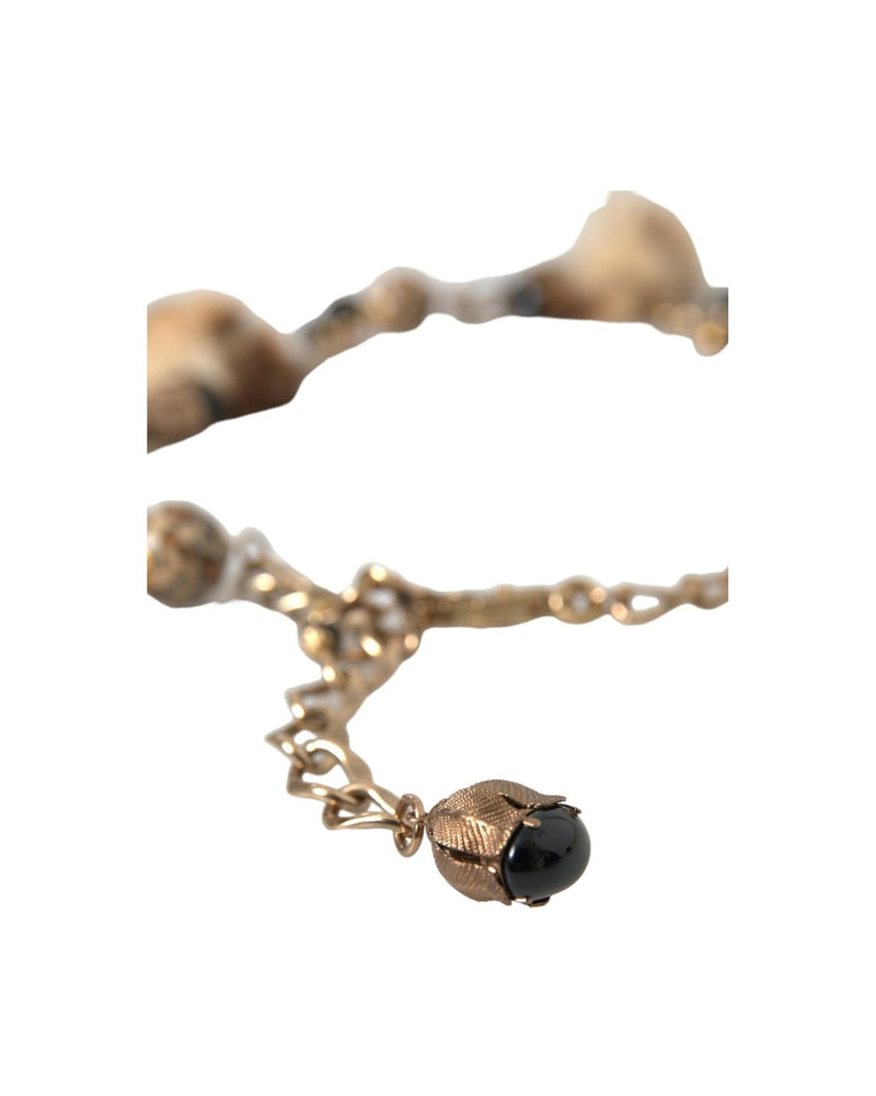 Dolce & Gabbana Brass Leopard Fur Pearl Collier Chain Gold Belt Glam Steals