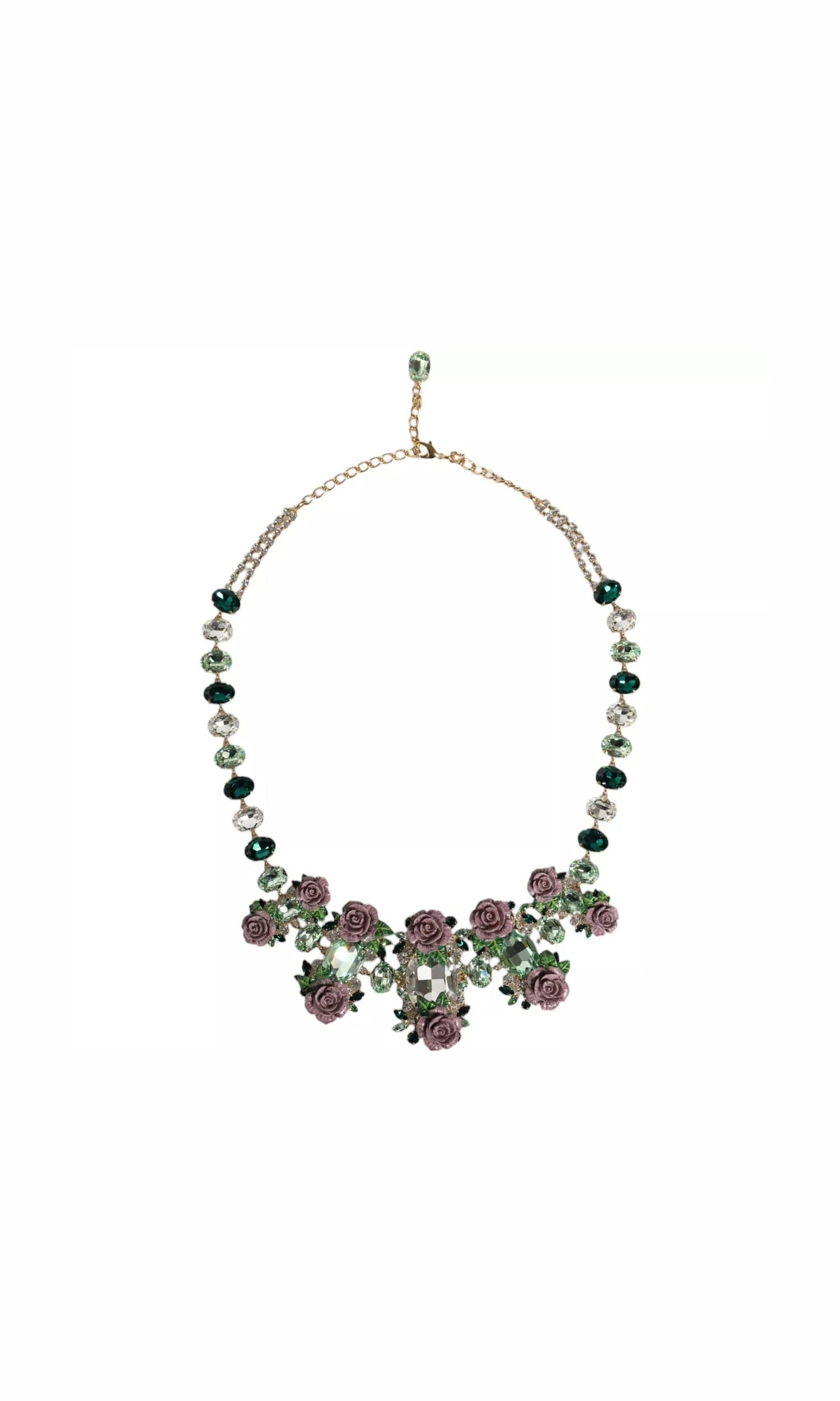 Dolce & Gabbana Gold Brass Link Chain Rose Petal Crystal Necklace Glam Steals