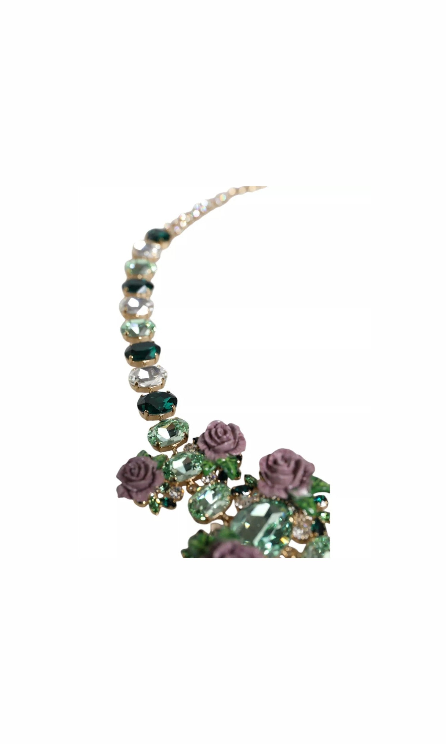 Dolce & Gabbana Gold Brass Link Chain Rose Petal Crystal Necklace Glam Steals