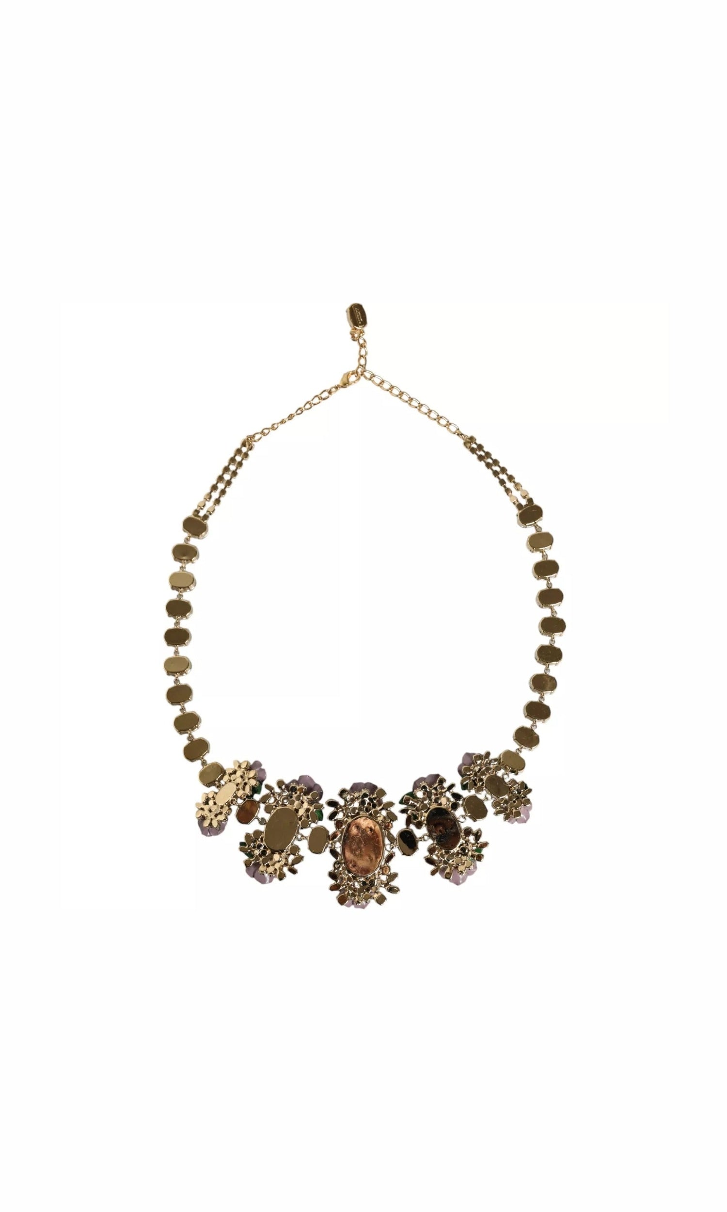 Dolce & Gabbana Gold Brass Link Chain Rose Petal Crystal Necklace Glam Steals