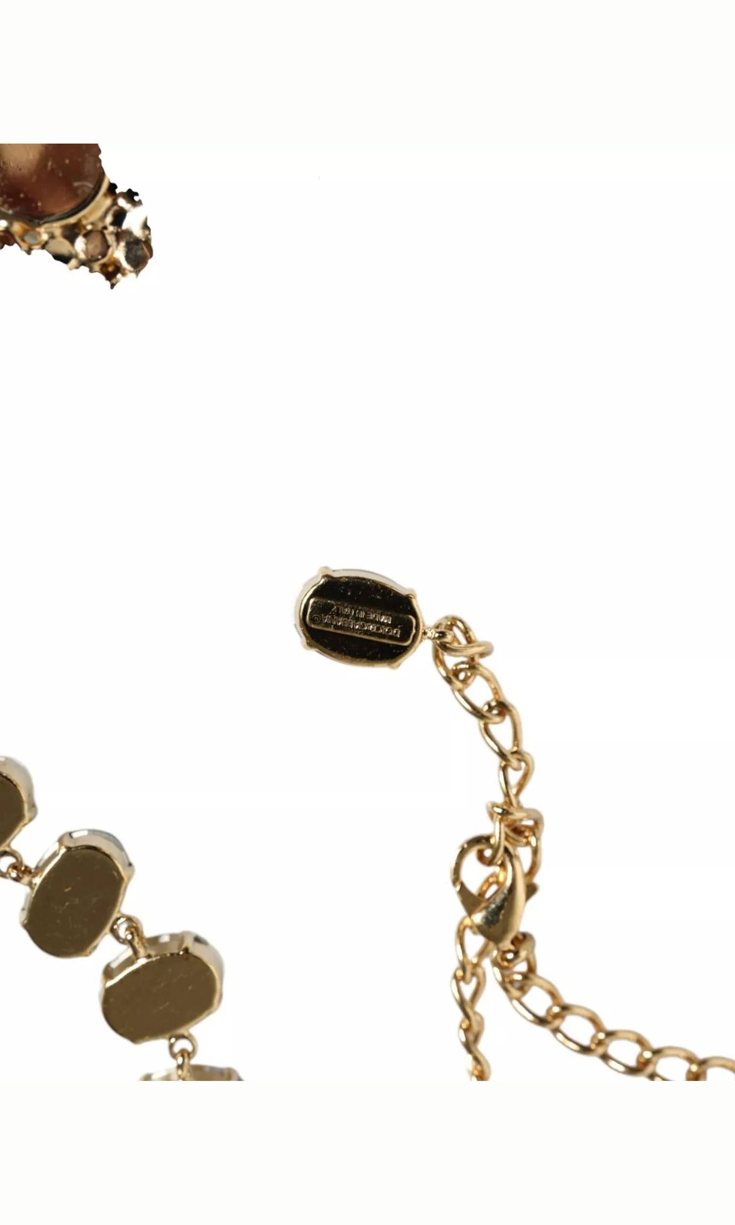 Dolce & Gabbana Gold Brass Link Chain Rose Petal Crystal Necklace Glam Steals