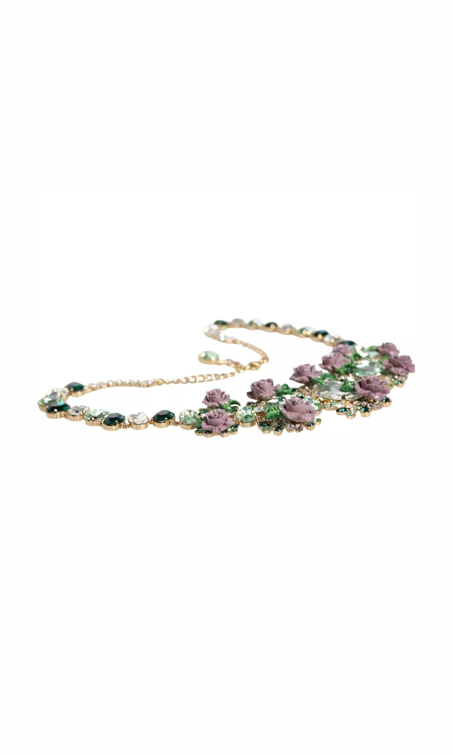 Dolce & Gabbana Gold Brass Link Chain Rose Petal Crystal Necklace Glam Steals