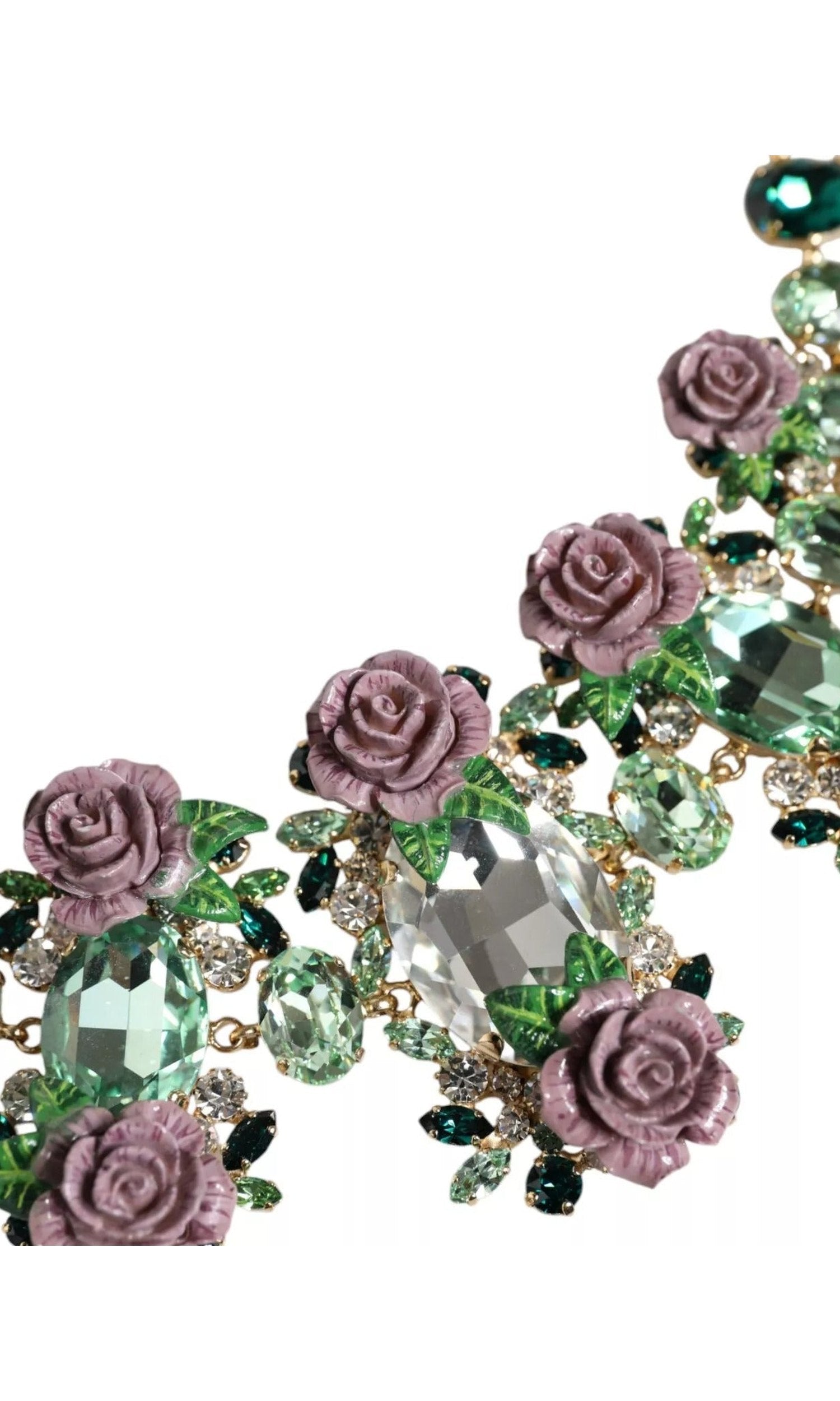 Dolce & Gabbana Gold Brass Link Chain Rose Petal Crystal Necklace Glam Steals