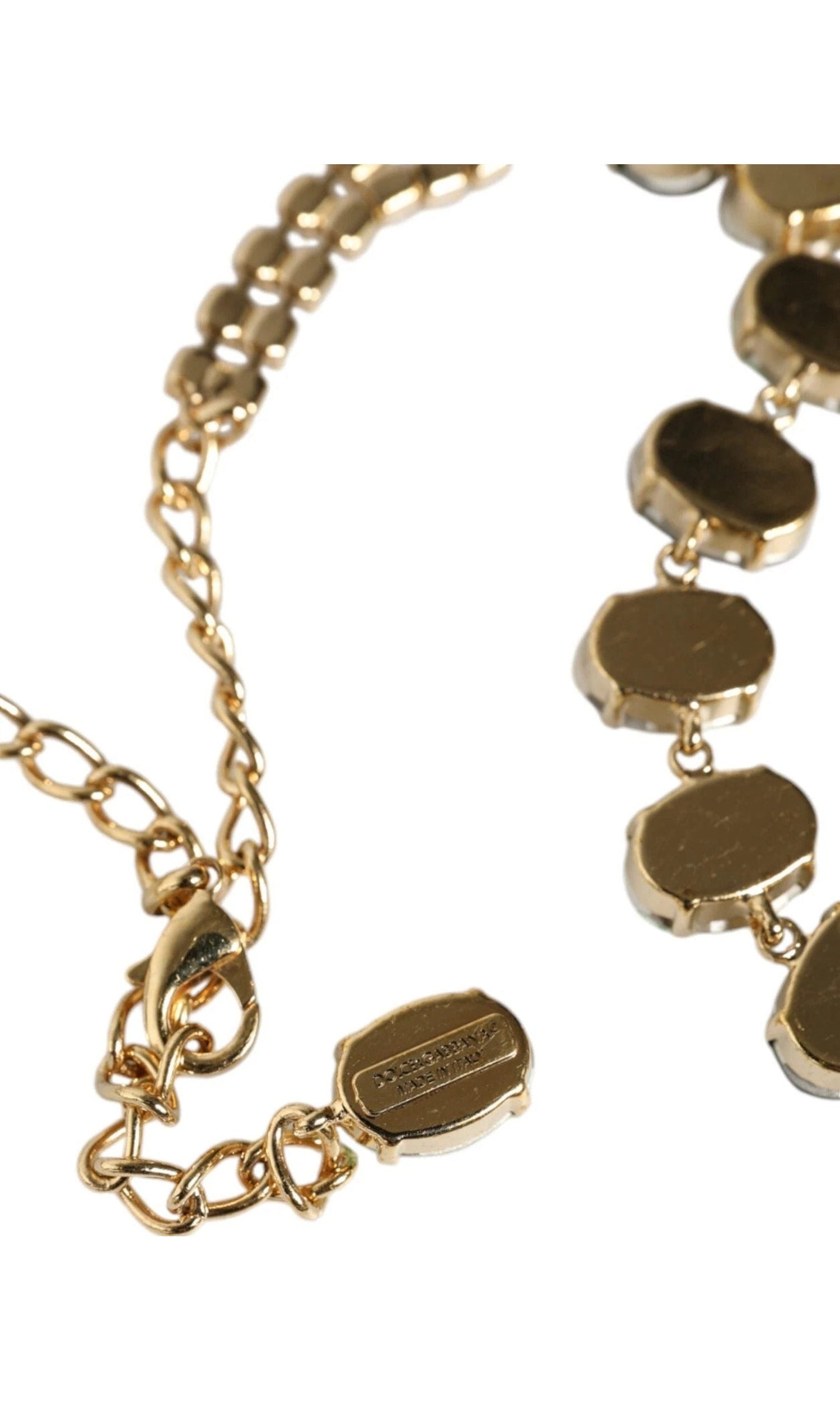 Dolce & Gabbana Gold Brass Link Chain Rose Petal Crystal Necklace Glam Steals