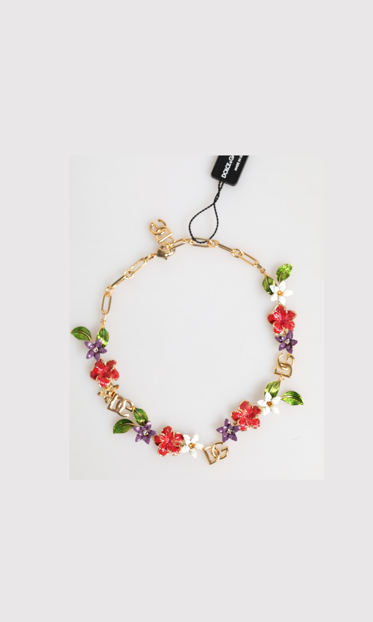 Dolce & Gabbana Gold Brass Logo Detail Floral Fashion Jewelry Necklace Glam Steals