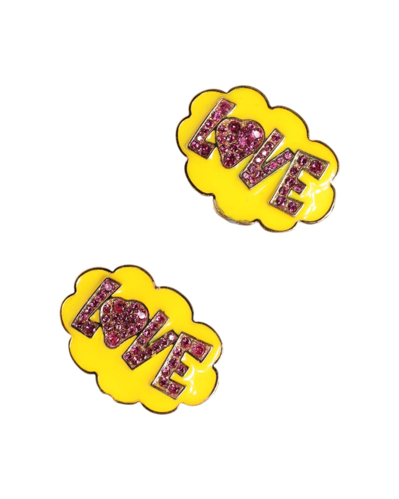 Dolce & Gabbana Gold Brass Love Cartoon Crystal Clip On Jewelry Earrings Glam Steals