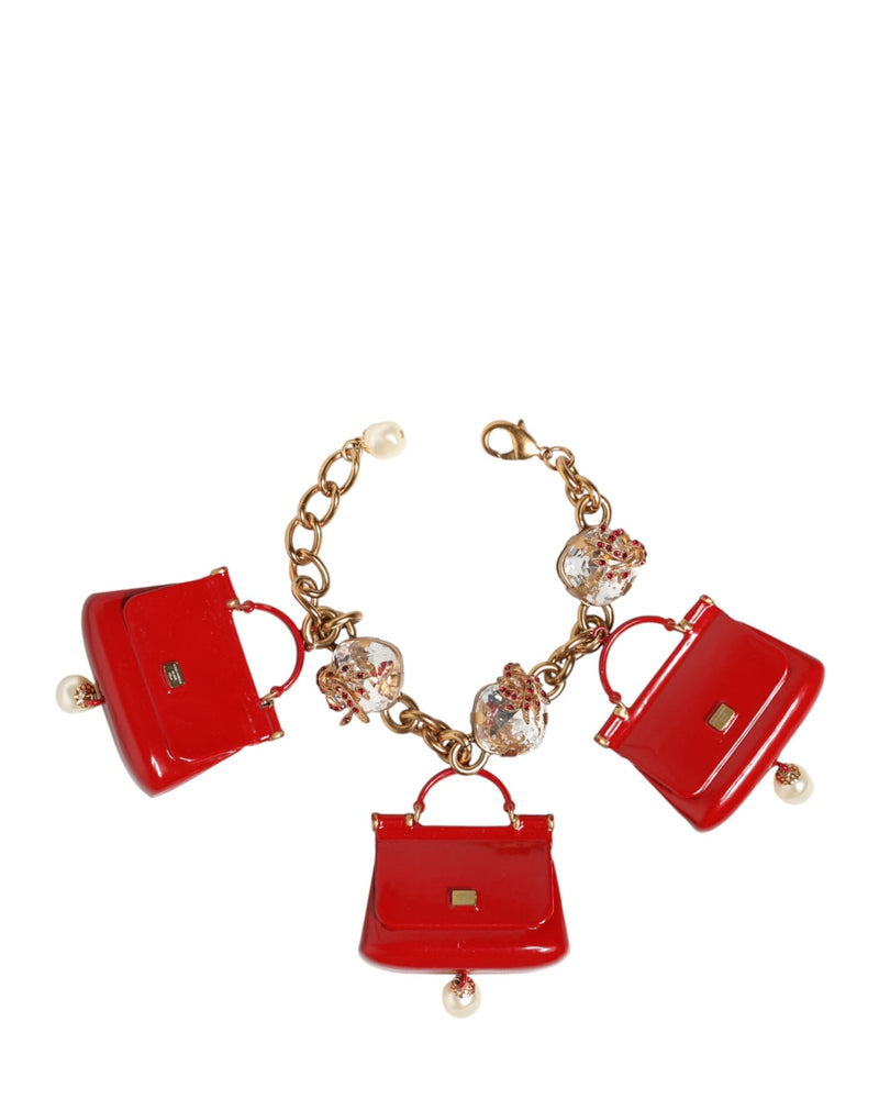 Dolce & Gabbana Gold Bronze Bag Embellished Crystals Bracelet Glam Steals
