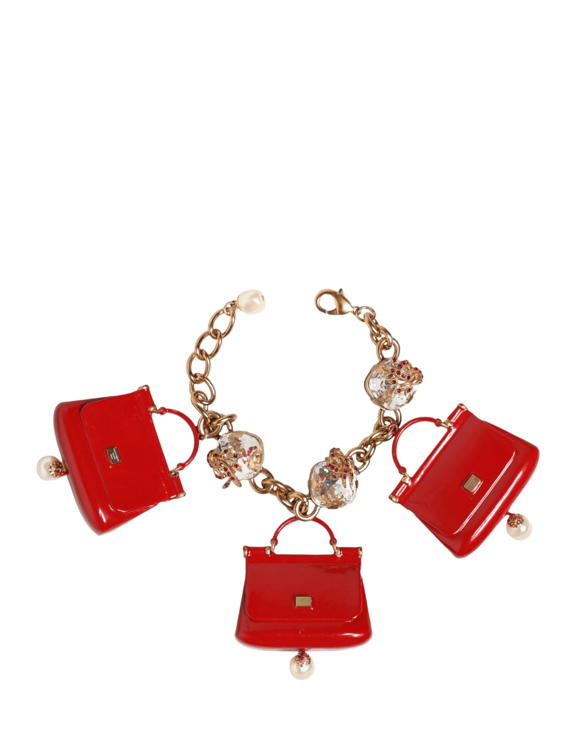 Dolce & Gabbana Gold Bronze Bag Embellished Crystals Bracelet Glam Steals