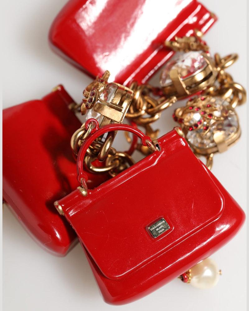 Dolce & Gabbana Gold Bronze Bag Embellished Crystals Bracelet Glam Steals