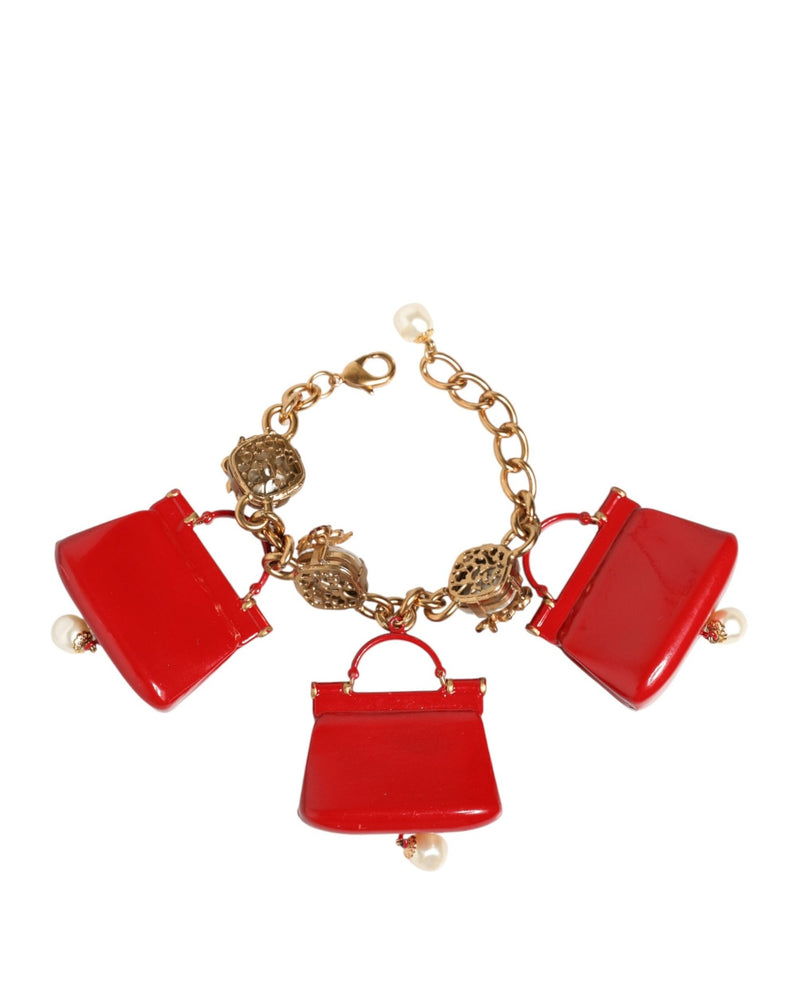 Dolce & Gabbana Gold Bronze Bag Embellished Crystals Bracelet Glam Steals