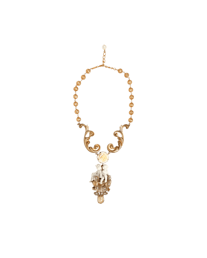 Dolce & Gabbana Gold Ceramic Crystal Cherub Baroque Pendant Necklace Glam Steals