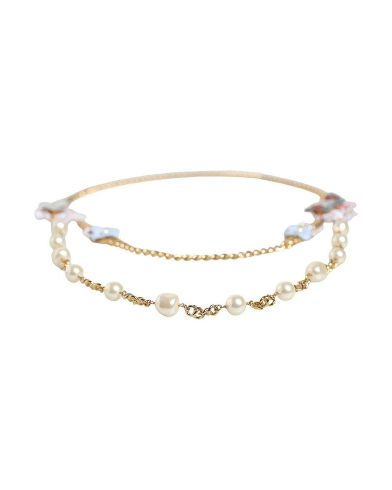 Dolce & Gabbana Chain Brass Floral Layered Crystal Pearl Gold Necklace Glam Steals