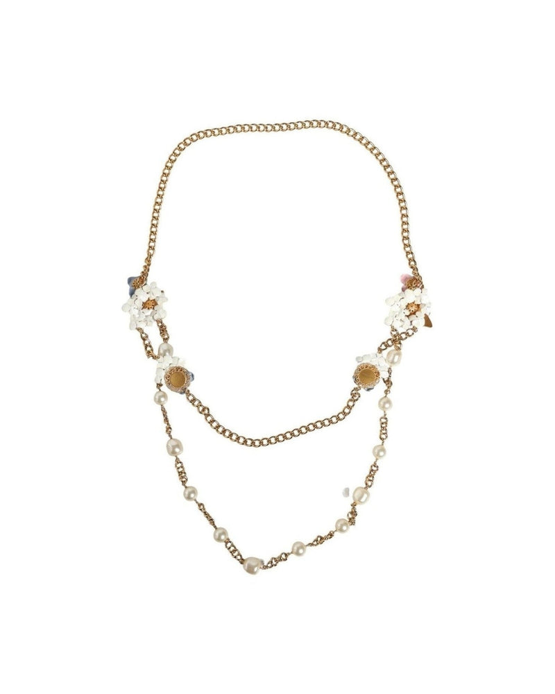 Dolce & Gabbana Chain Brass Floral Layered Crystal Pearl Gold Necklace Glam Steals