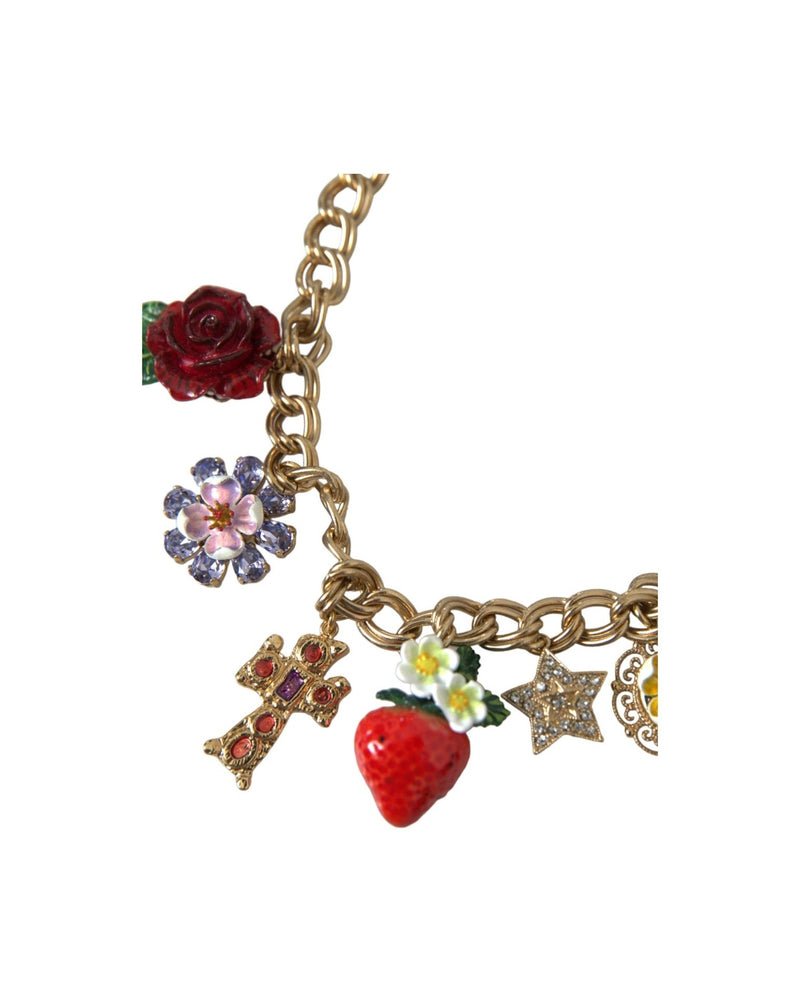 Dolce & Gabbana Chain Rose Cross Strawberry Star Pendant Gold Necklace Glam Steals