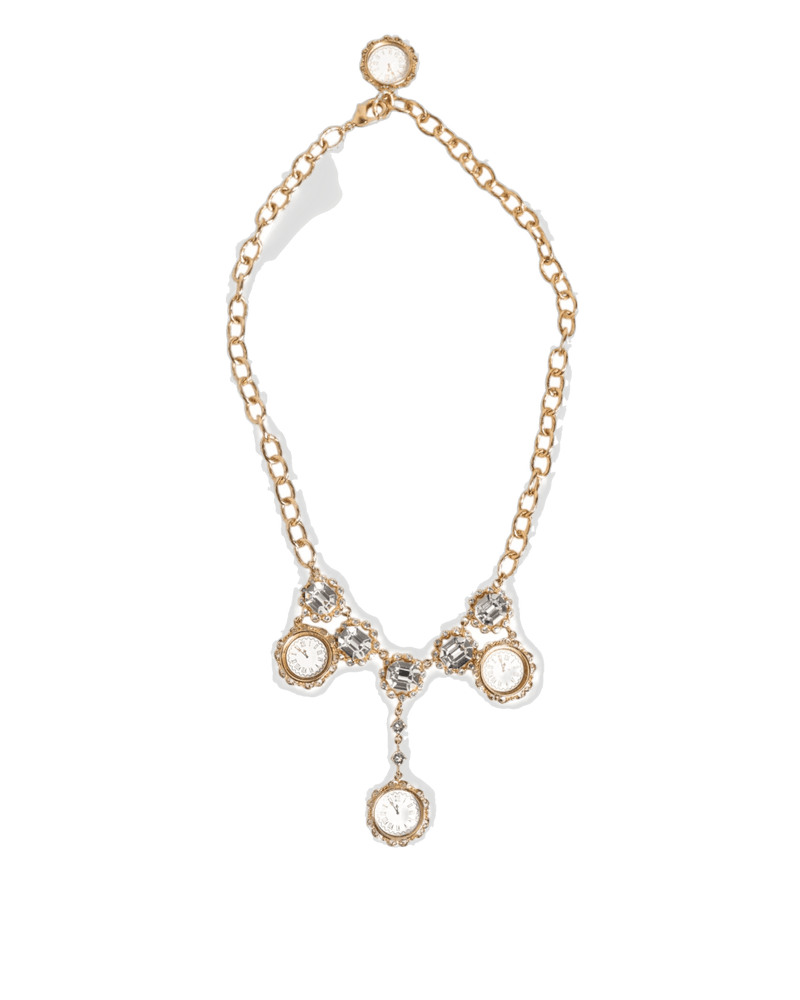 Dolce & Gold Gabbana Crystal Clock Pendant Statement Jewelry Necklace Glam Steals