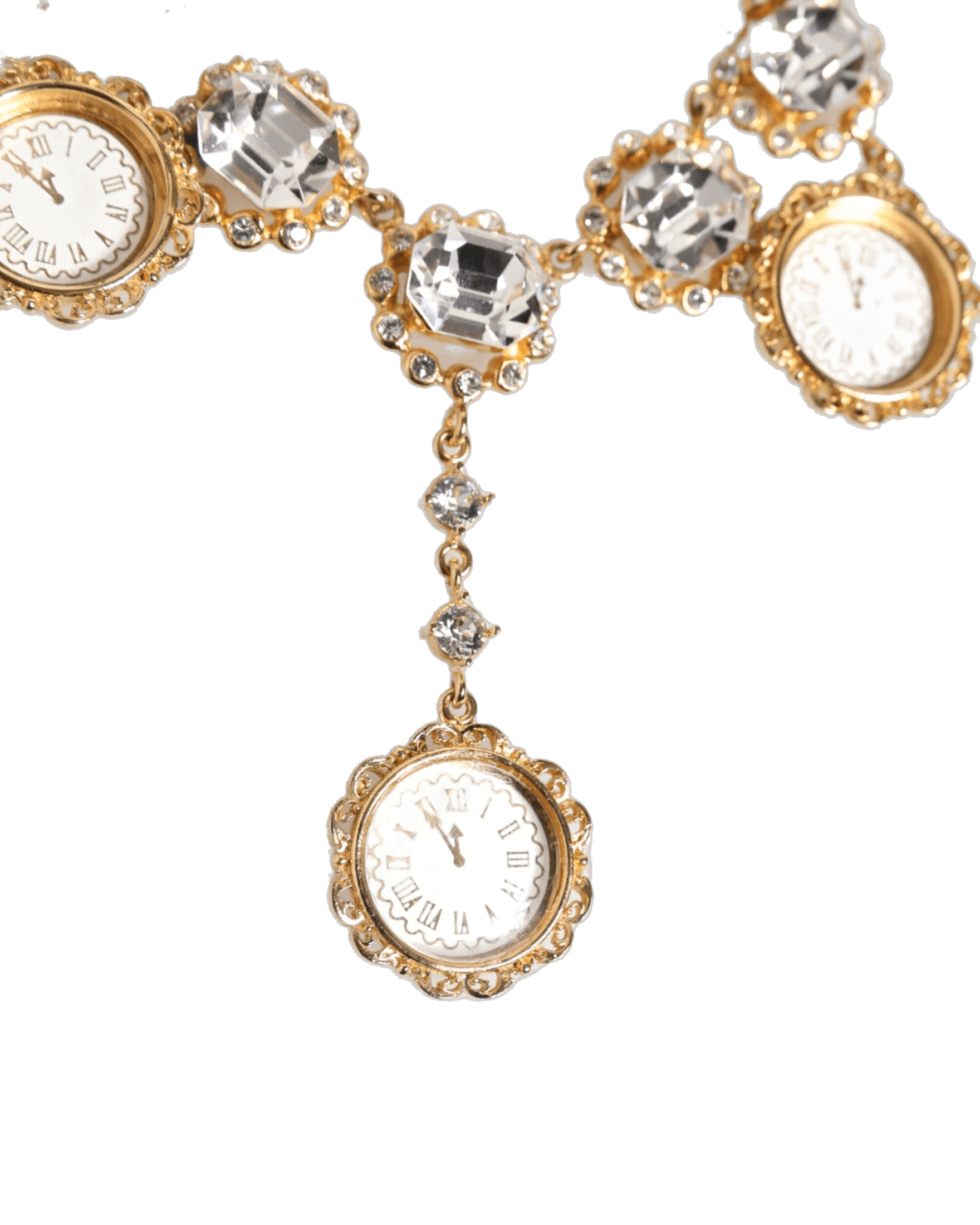 Dolce & Gabbana Gold Crystal Clock Pendant Statement Jewelry Necklace Necklaces