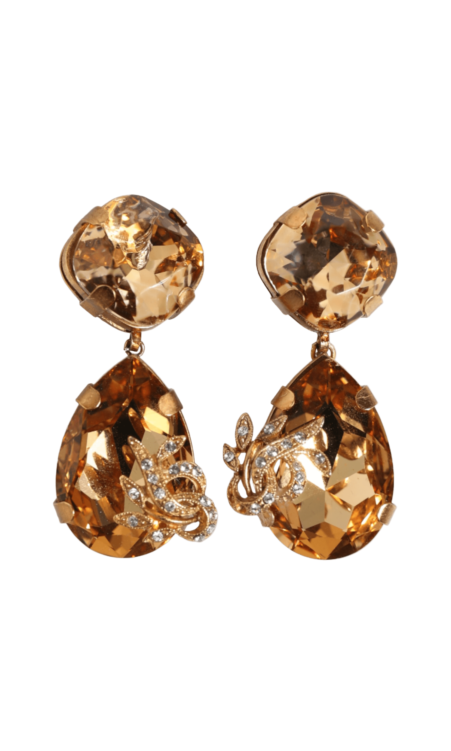 Dolce & Gabbana Gold Crystal Drop Clip-On Strass Floral Jewelry Earrings Glam Steals