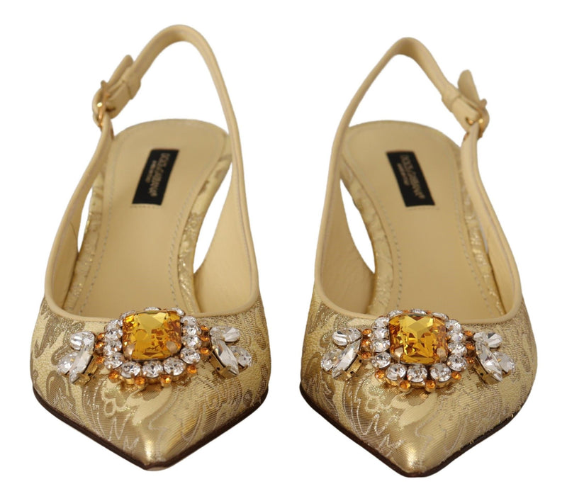 Dolce & Gabbana Gold Crystal Slingbacks Heels Glam Steals