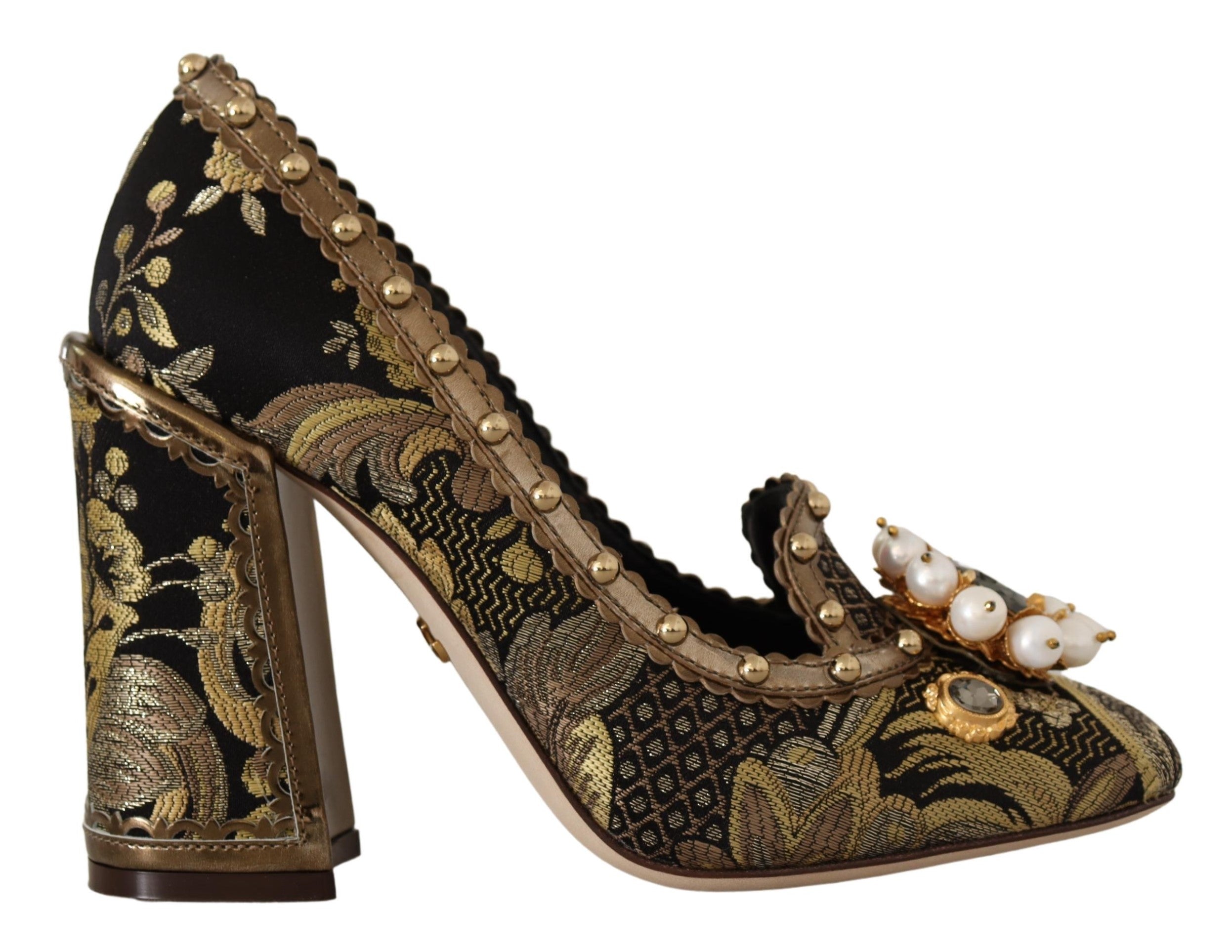 Dolce & Gabbana Gold Crystal Square Toe Brocade Pumps Glam Steals