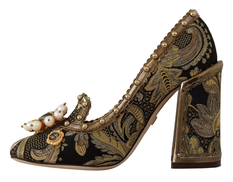 Dolce & Gabbana Gold Crystal Square Toe Brocade Pumps Glam Steals