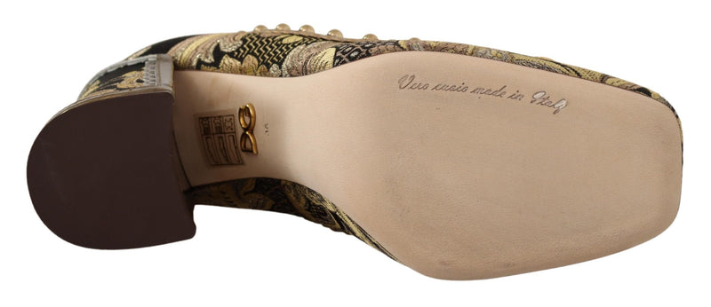 Dolce & Gabbana Gold Crystal Square Toe Brocade Pumps Glam Steals