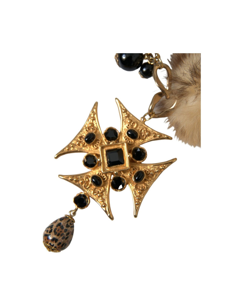 Dolce & Gabbana Crystals Lapin Fur Filigree Chocker Gold Black Necklace Glam Steals