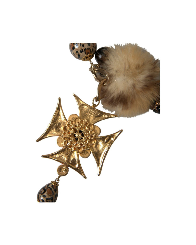 Dolce & Gabbana Crystals Lapin Fur Filigree Chocker Gold Black Necklace Glam Steals