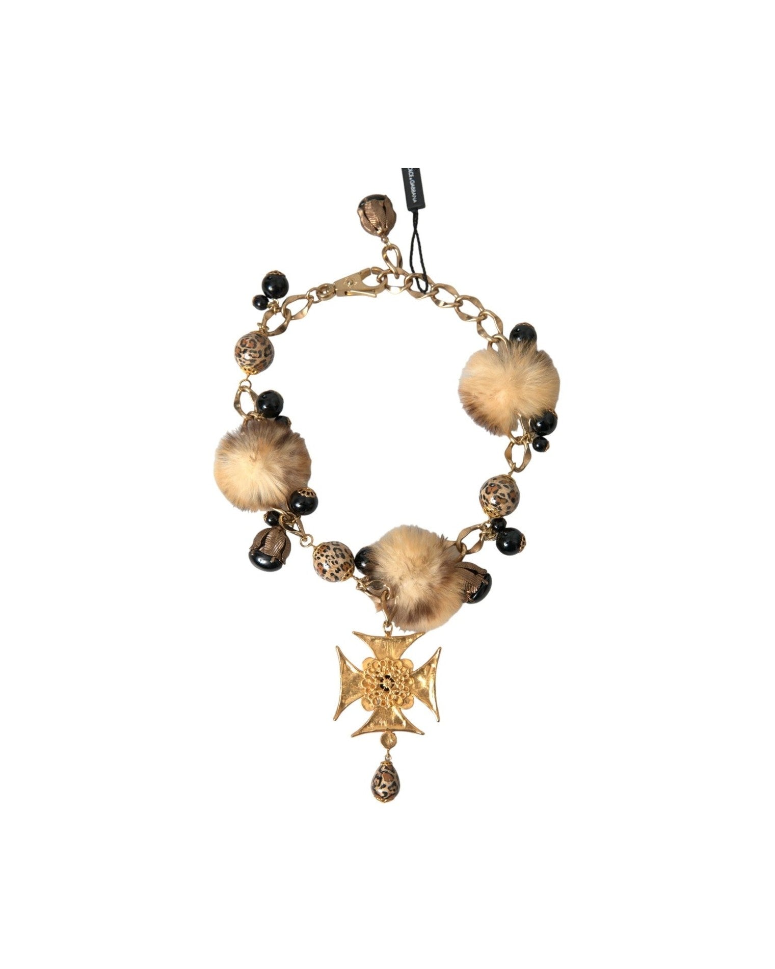 Dolce & Gabbana Crystals Lapin Fur Filigree Chocker Gold Black Necklace Glam Steals