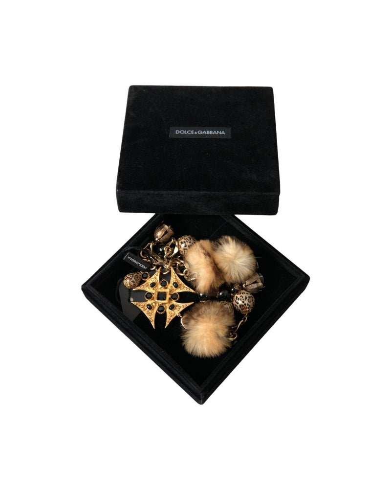 Dolce & Gabbana Crystals Lapin Fur Filigree Chocker Gold Black Necklace Glam Steals