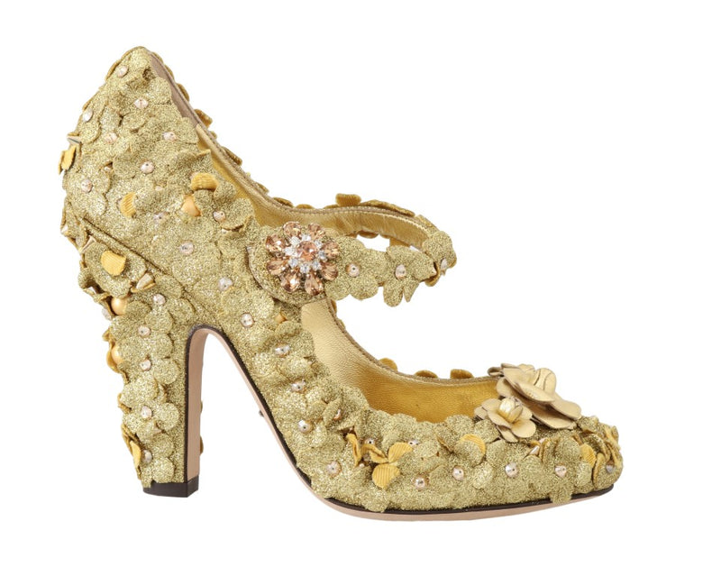 Dolce & Gabbana Gold Floral Crystal Mary Janes Pumps Glam Steals