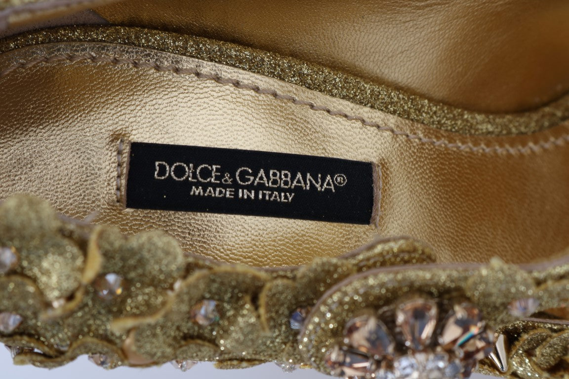 Dolce & Gabbana Gold Floral Crystal Mary Janes Pumps Glam Steals