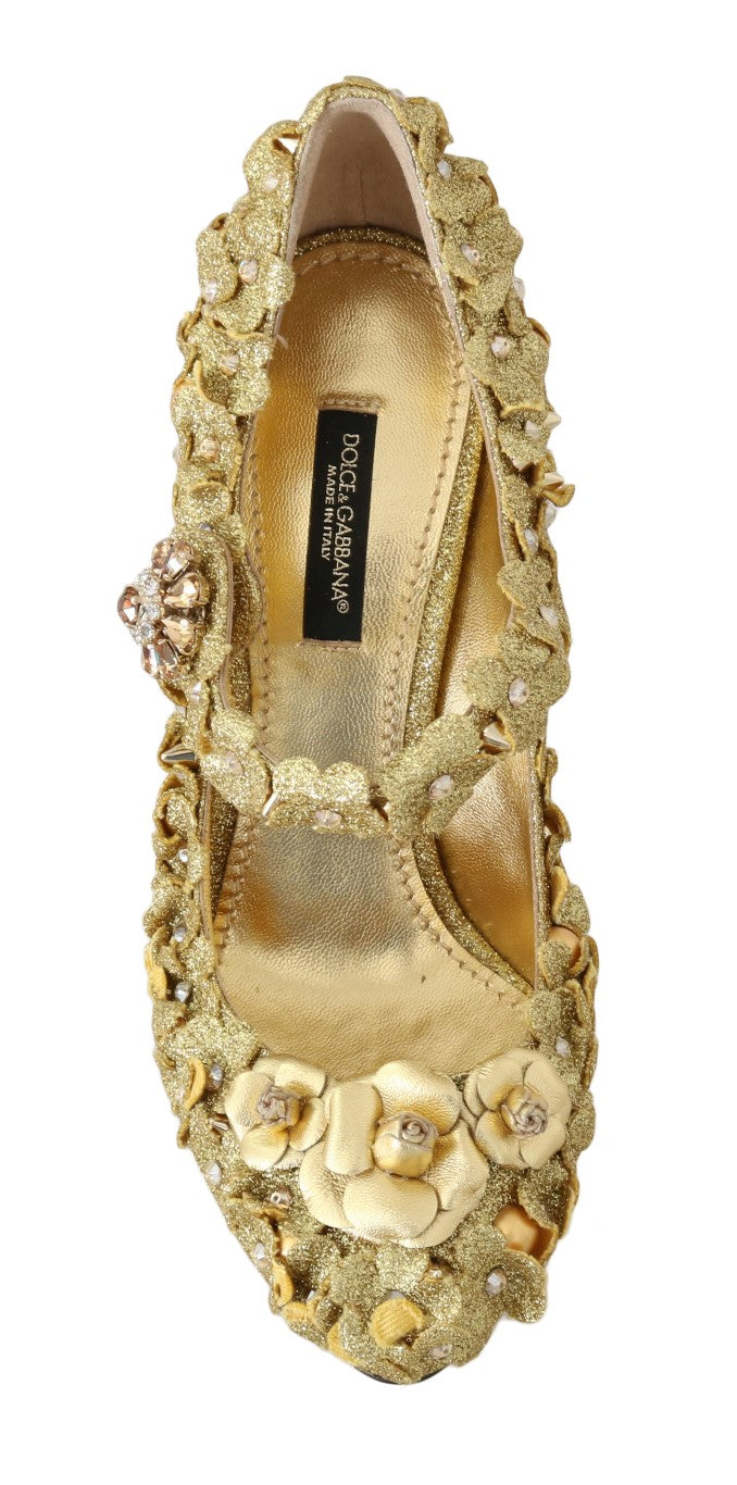 Dolce & Gabbana Gold Floral Crystal Mary Janes Pumps Glam Steals