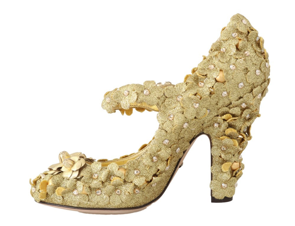Dolce & Gabbana Gold Floral Crystal Mary Janes Pumps Glam Steals