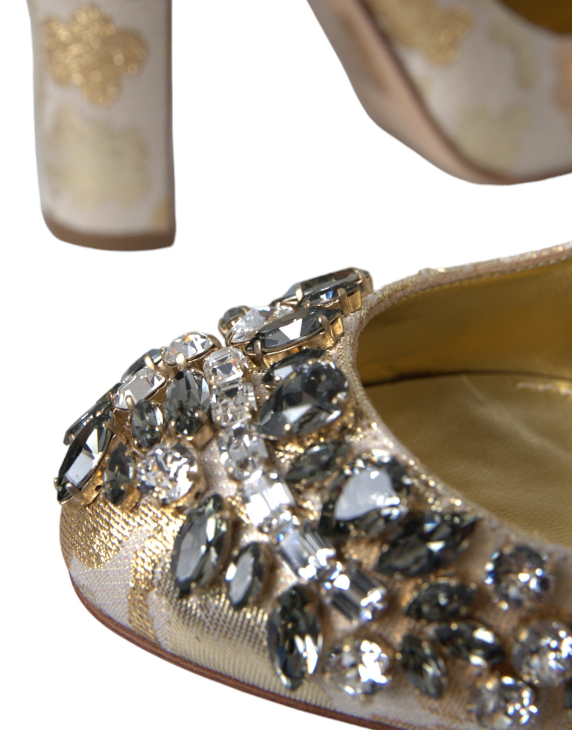 Dolce & Gabbana Gold Jacquard Crystal Mary Janes Pumps Shoes Glam Steals
