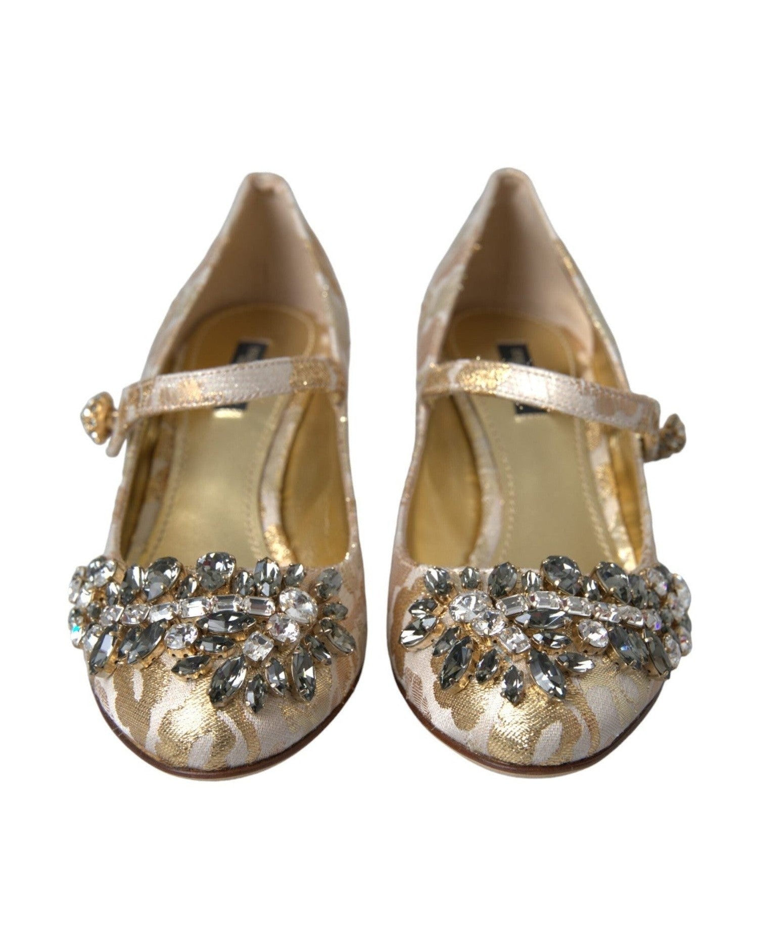 Dolce & Gabbana Gold Jacquard Crystal Mary Janes Pumps Shoes Glam Steals