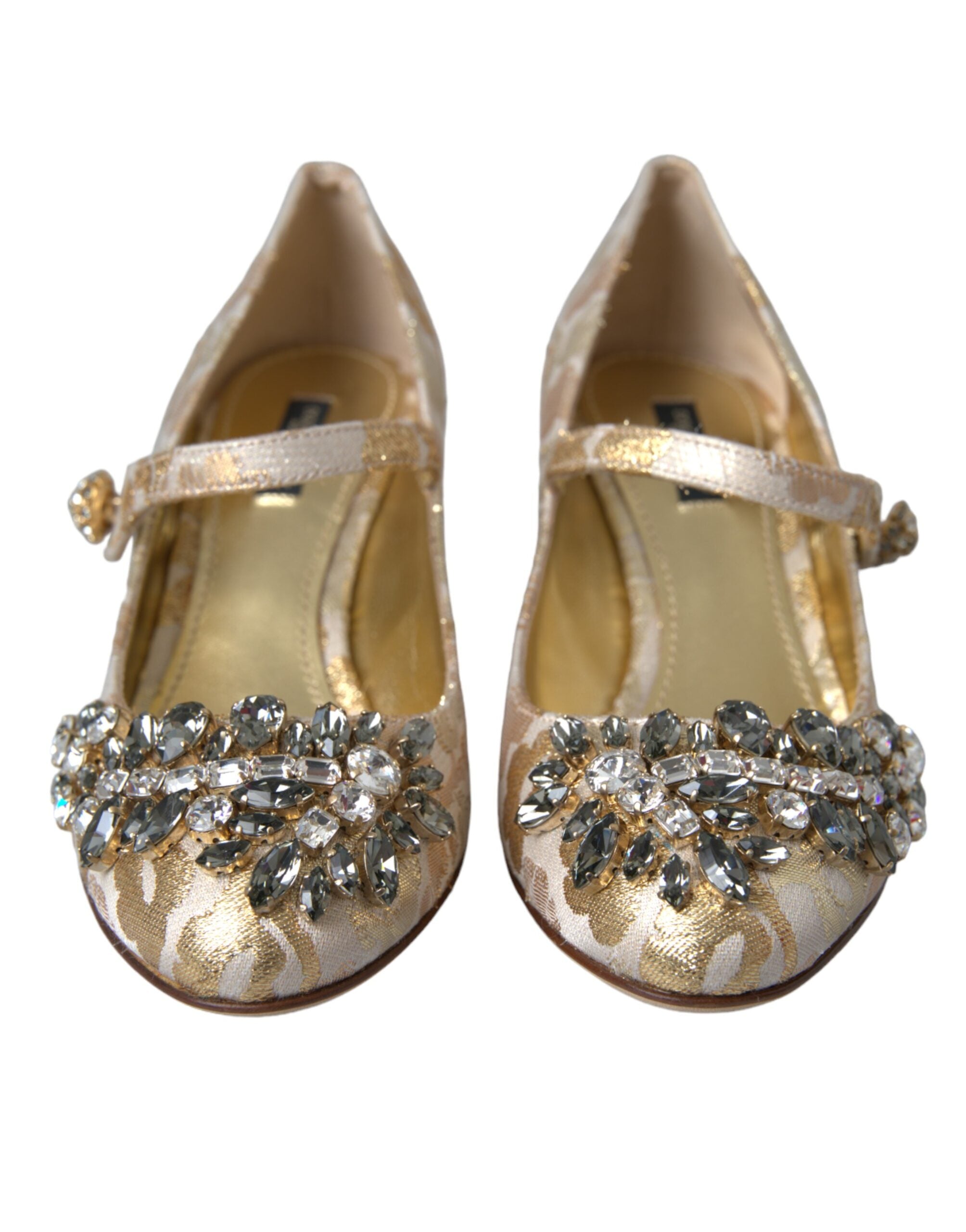 Dolce & Gabbana Gold Jacquard Crystal Mary Janes Pumps Shoes Glam Steals