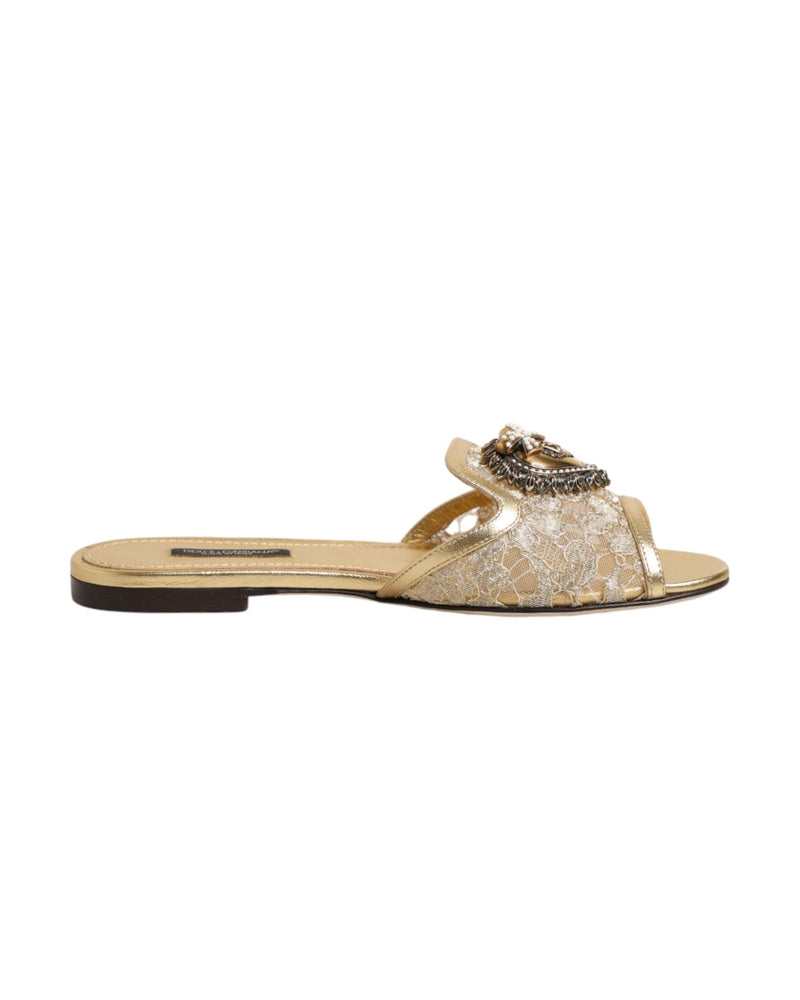 Dolce & Gabbana Gold Lace Devotion Flats Slip On Sandals Shoes Glam Steals