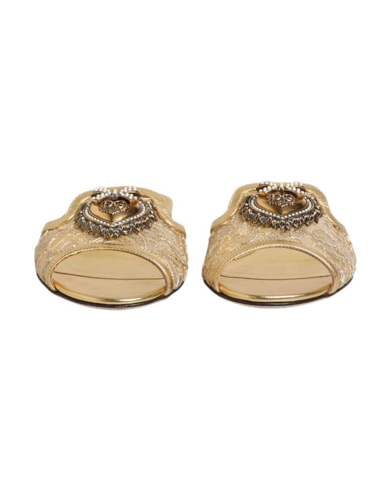 Dolce & Gabbana Gold Lace Devotion Flats Slip On Sandals Shoes Glam Steals