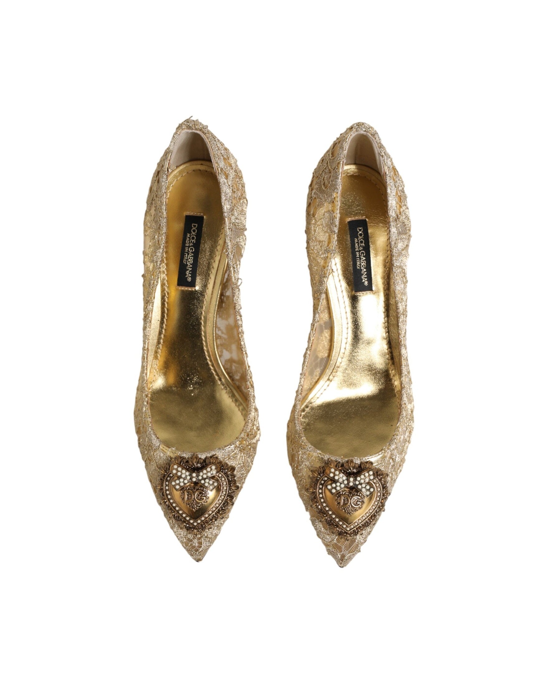 Dolce & Gabbana Gold Lace Taormina Devotion Pumps Shoes Heels