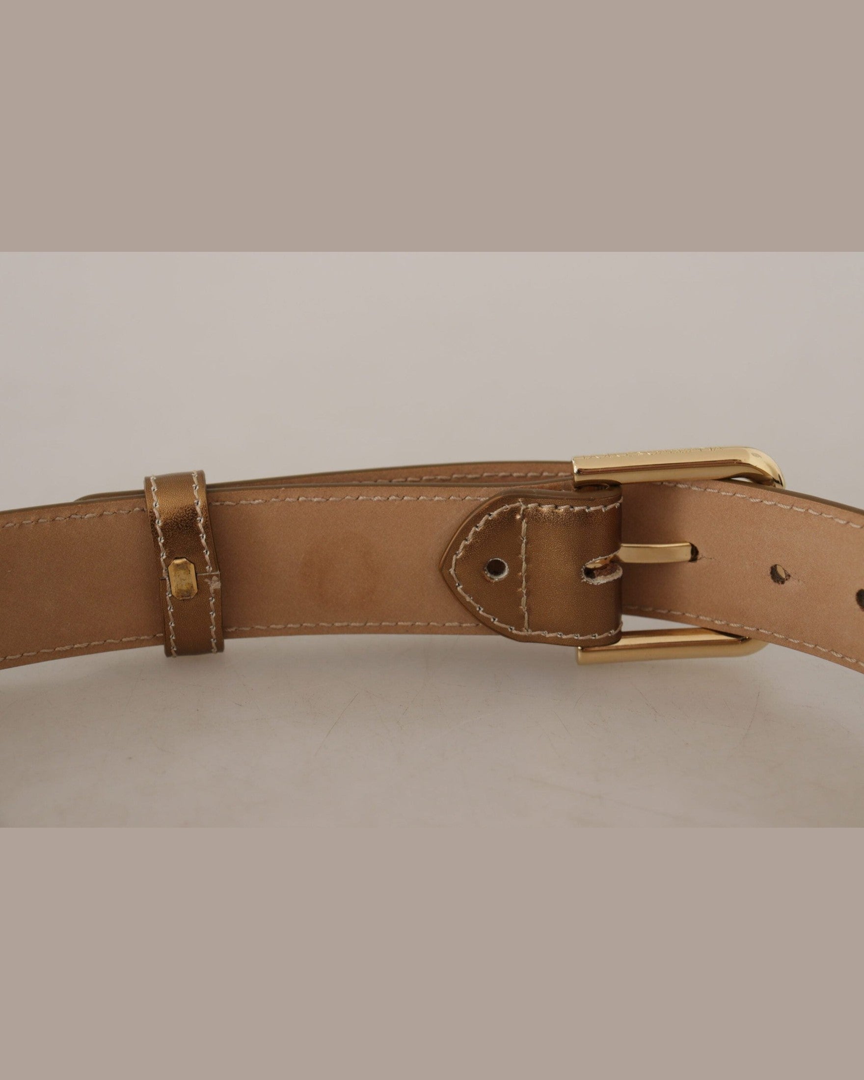 Dolce & Gabbana Gold Leather Bronze Calf Logo Waist Buckle Belt Belts