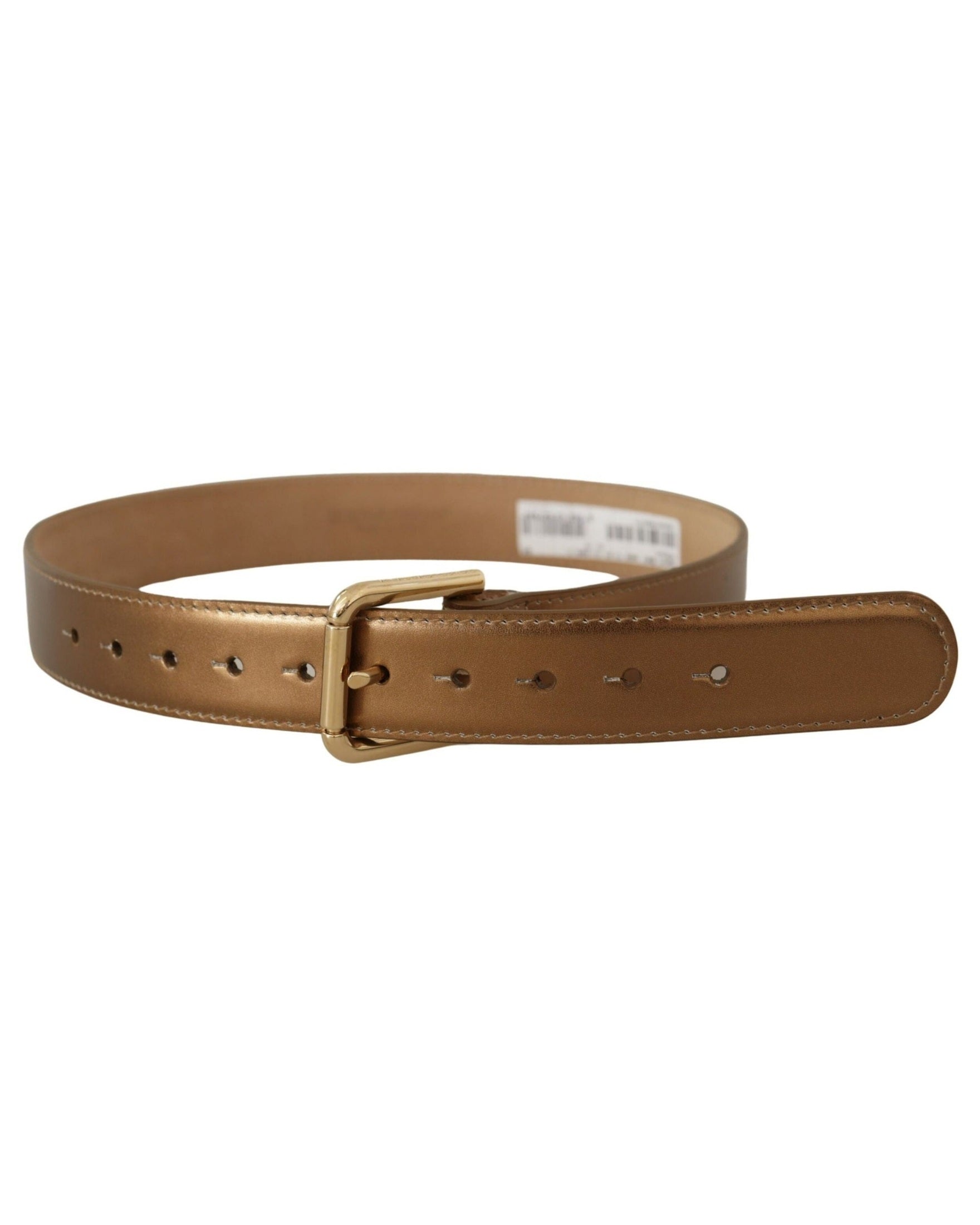 Dolce & Gabbana Gold Leather Bronze Logo Engraved Waist Buckle Belt Belts