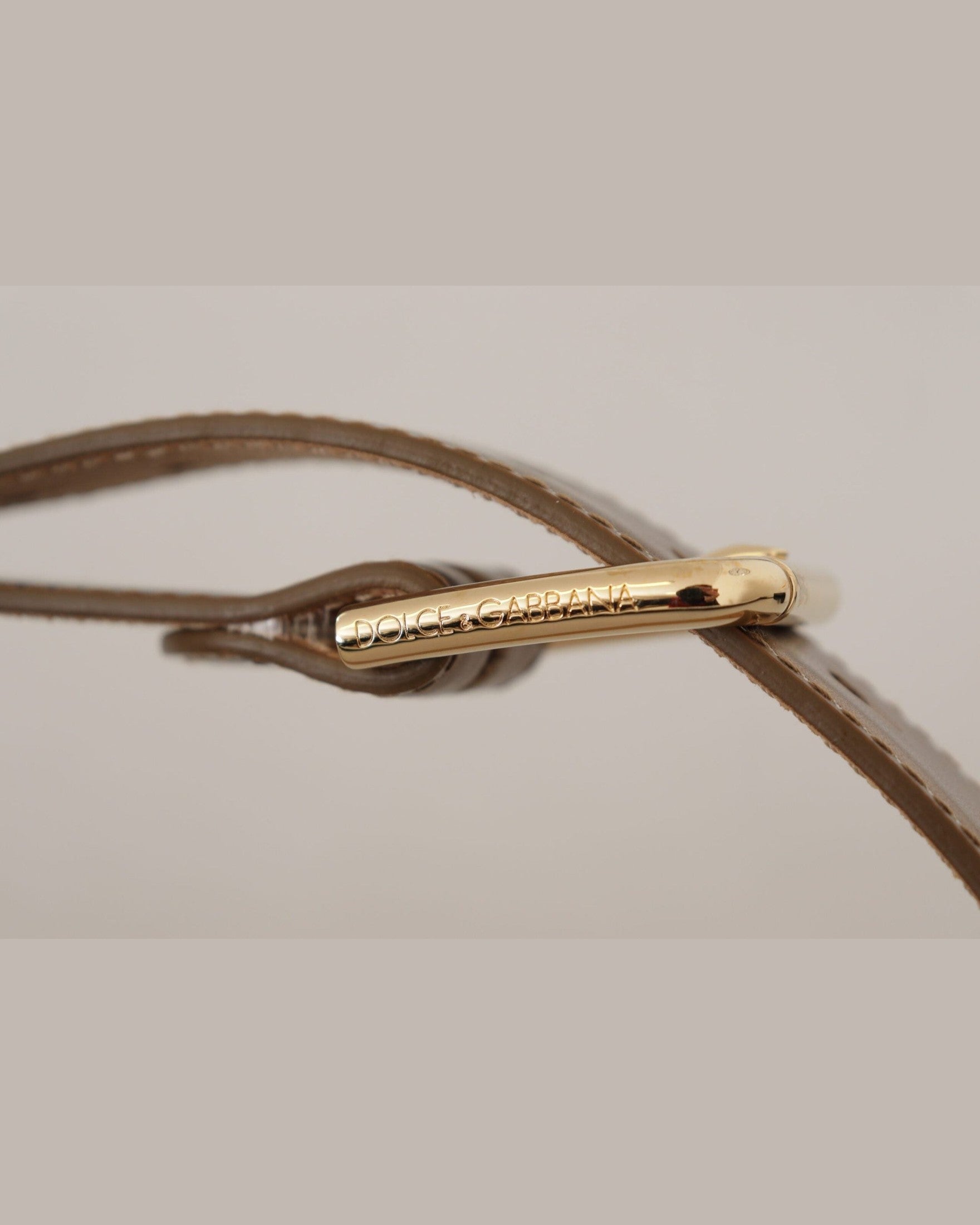 Dolce & Gabbana Gold Leather Bronze Logo Engraved Waist Buckle Belt Belts