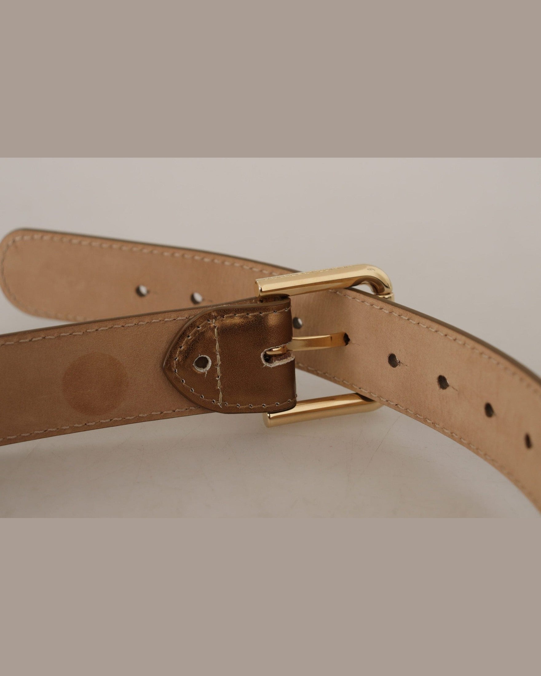 Dolce & Gabbana Gold Leather Bronze Logo Engraved Waist Buckle Belt Belts