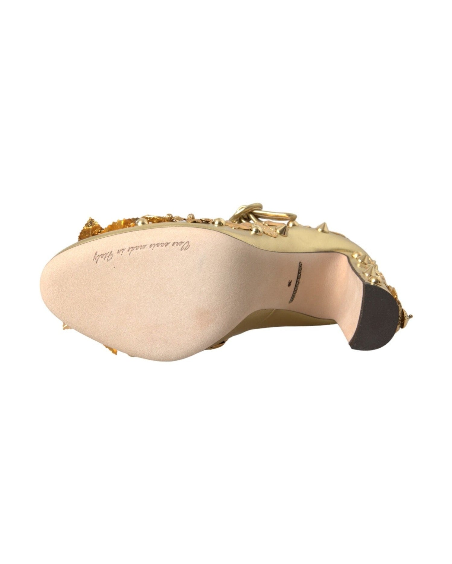 Dolce & Gabbana Gold Leather Crystal Mary Janes Pumps Shoes Heels