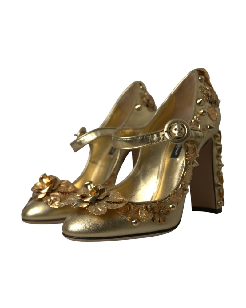 Dolce & Gabbana Gold Leather Crystal Mary Janes Pumps Shoes Glam Steals