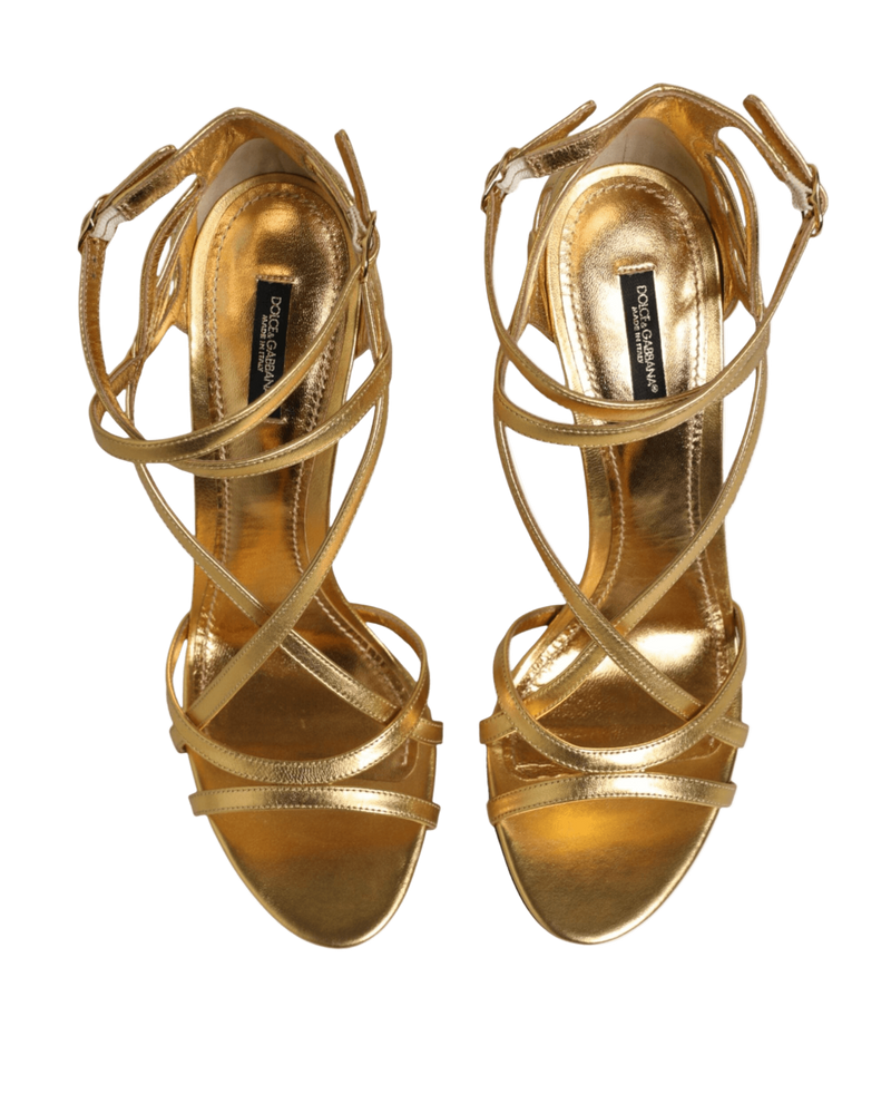 Dolce & Gabbana Gold Leather Keira Heels Sandals Shoes Glam Steals