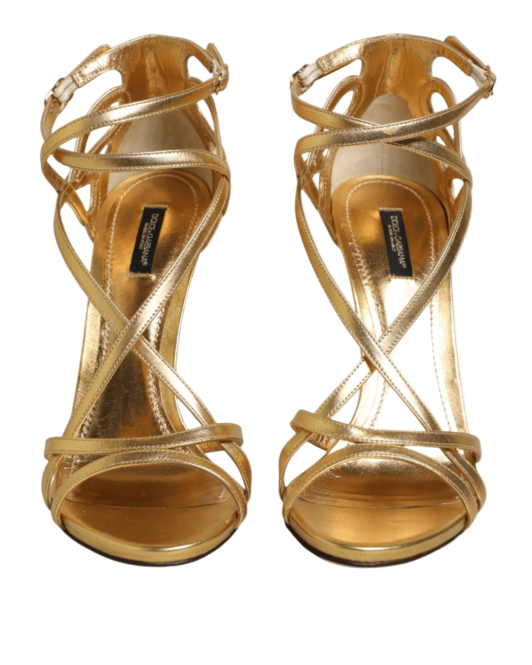 Dolce & Gabbana Gold Leather Keira Heels Sandals Shoes Glam Steals